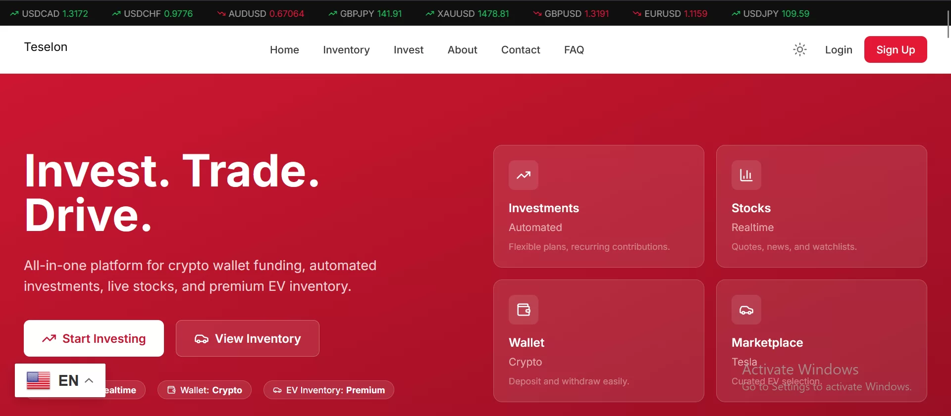 Teselon Investment Car Inventory Giveaway website